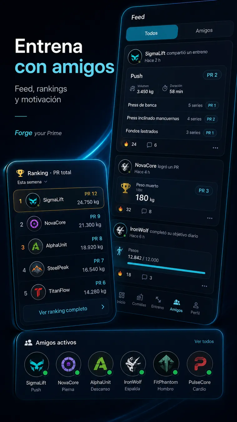 Feed social y amigos en Forge